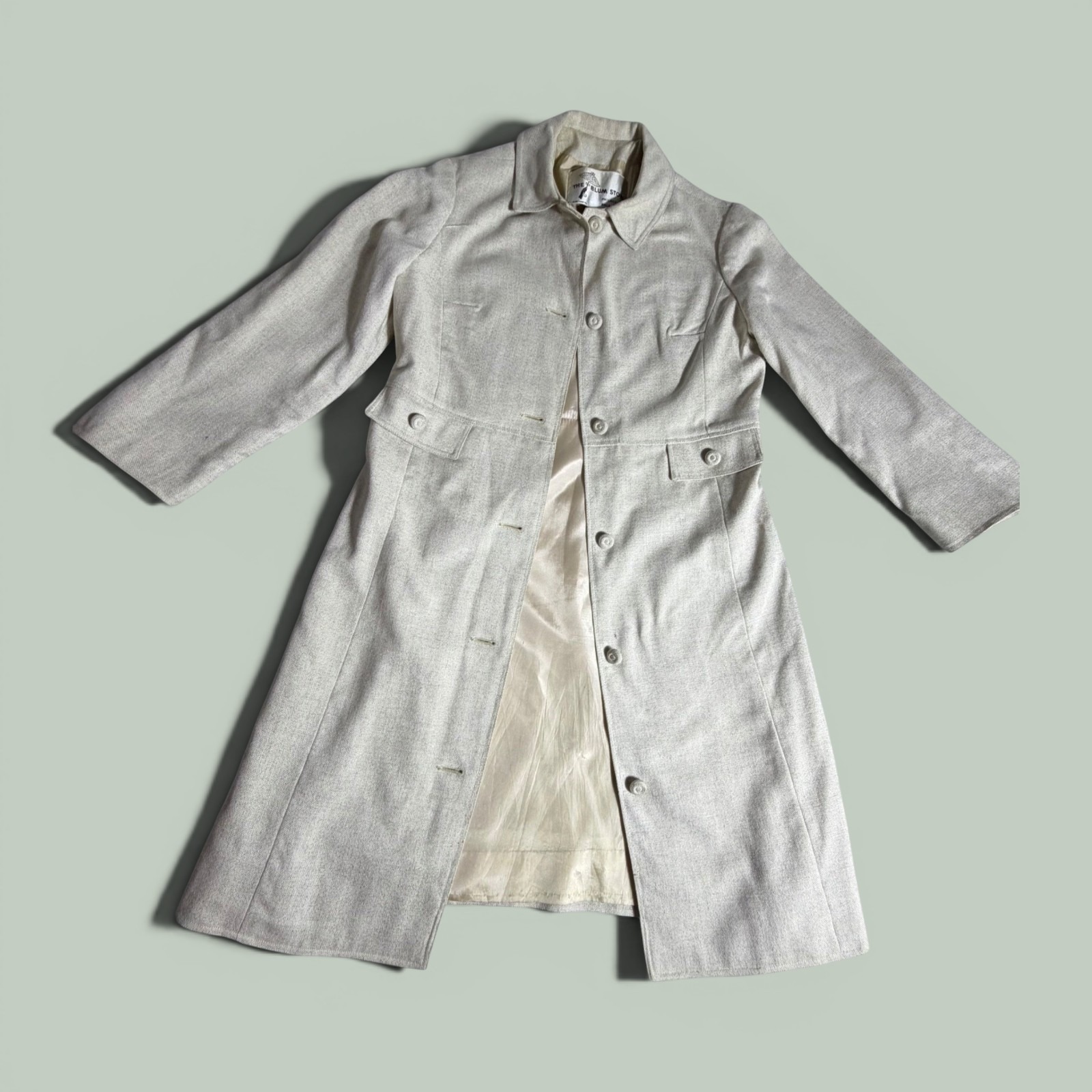 Vintage 70s The Blum Store Philadelphia Cream Textured Longline Button Coat